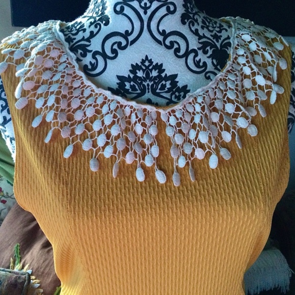 Free People Dress Golden Yellow w/ lace collar 4 - Picture 2 of 13